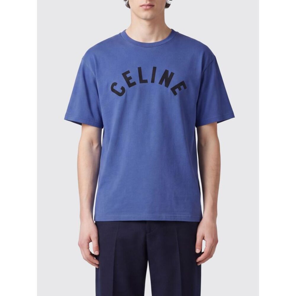 Celine Men Celine Cotton T-Shirt With Contrasting Logo Print On The Front